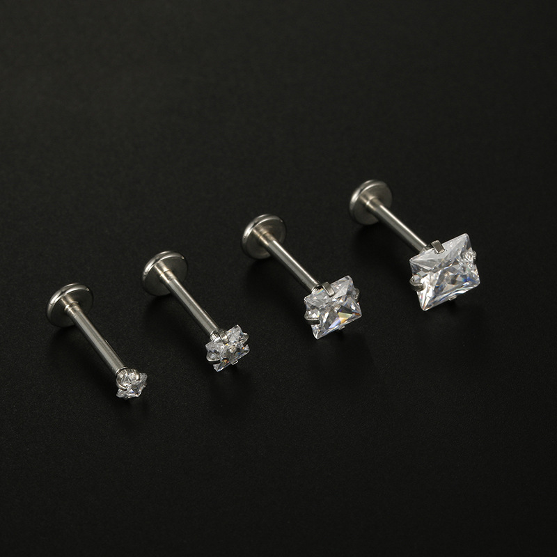 Fashion Square Stainless Steel Plating Zircon Lip Stud 1 Piece display picture 4