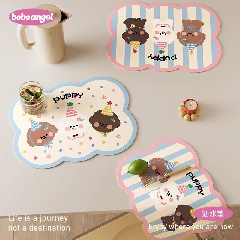 Hi Leather Puppy Cartoon Kitchen Countertop Drain Mat Coffee Machine Special Absorbent Mat Bar Sink Late Plate Placemat