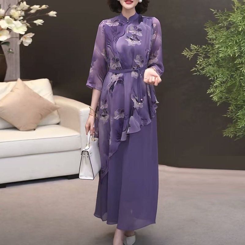 Elegant purple shiffon summer dress