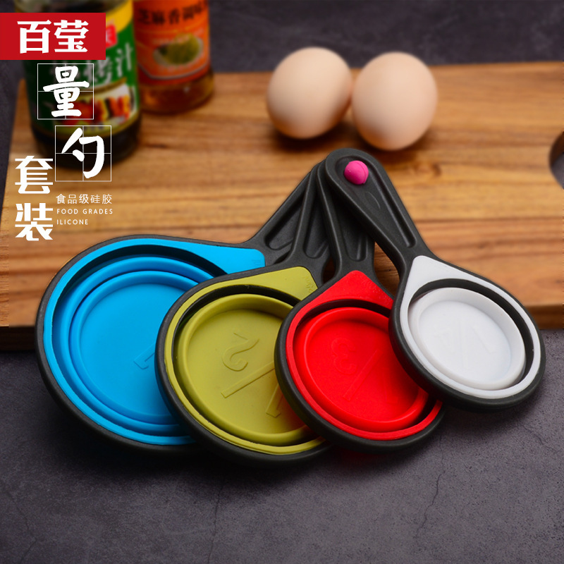 Cuchara de taza de medición 4 piezas con escala de taza de medición doméstica cuchara de taza de medición plegable color taza de medición telescópica en stock al por mayor