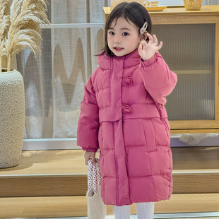 2025 Winter New Girls' Mid-Length down Jacket Korean Style Children's Thickened Warm Over-The-Knee Coat Live Wholesale