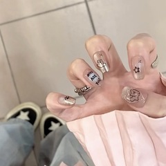 可愛萌寵薩摩耶短款穿戴甲愛心鎏金童趣卡通小狗美甲貼片