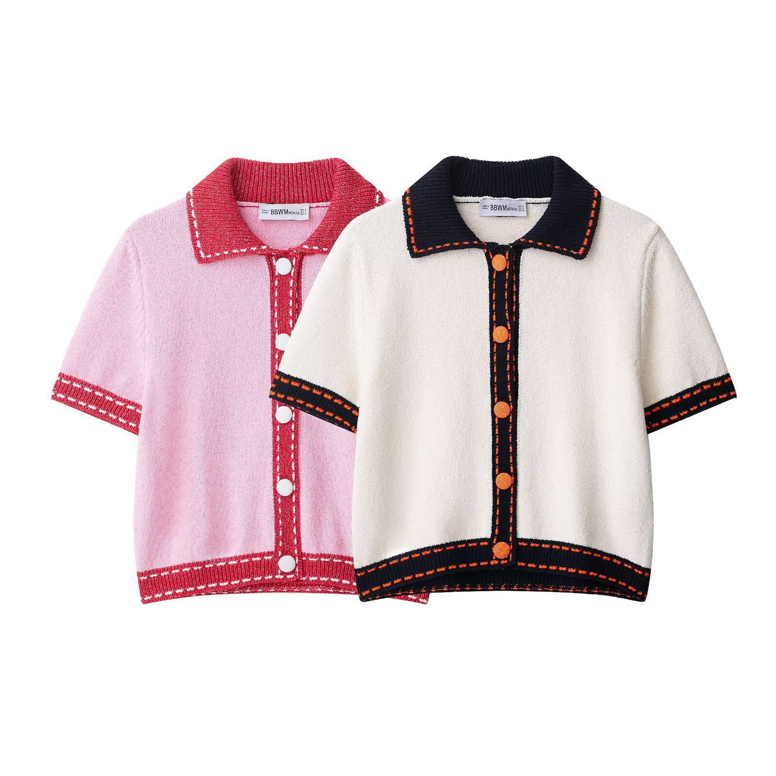 Women’s Knit Cardigan Short-Sleeve Open-Front Cover-Up Polo Collar Stylish Topstitch Detail Versatile Length