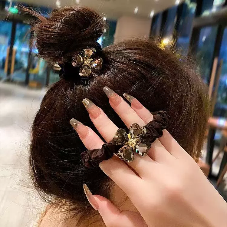 韩版四叶草水钻发圈女高级感马尾发绳简约扎丸子头皮筋百搭发饰