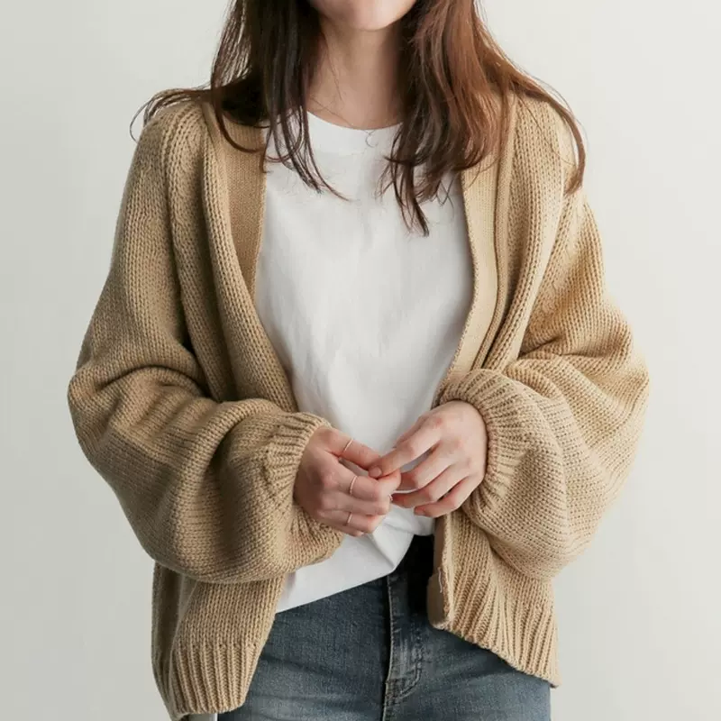 跨境爆款女装东南亚时尚女款宽松毛衣外套简约纯色针织开衫女薄款