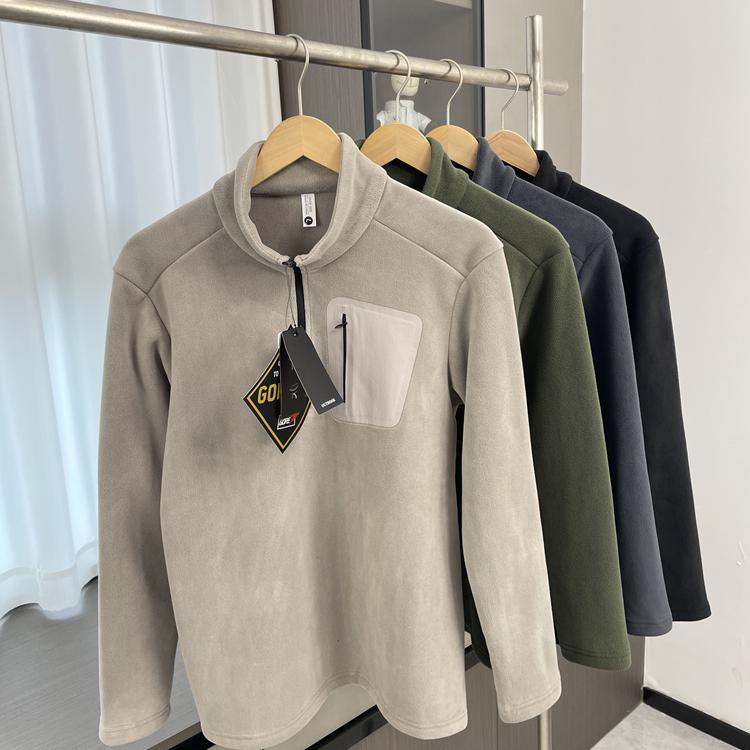 都市機能！360g蓄熱搖粒絨！外貿男裝秋冬半拉鏈長袖抓絨衣衛衣潮