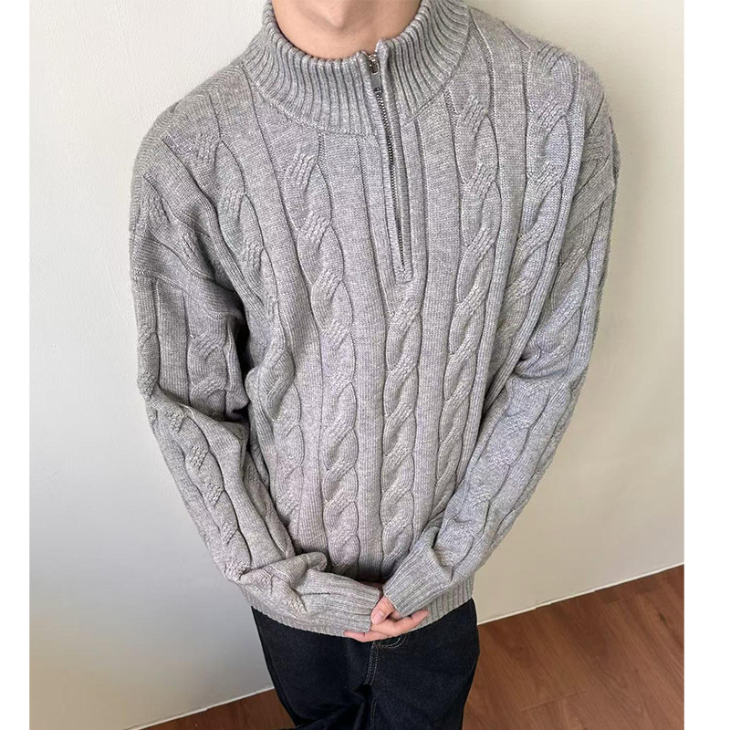 Half-Zip Knitwear Men's Lazy Style High-End American Retro Twist Youth Men's Inner Layering Knitwear