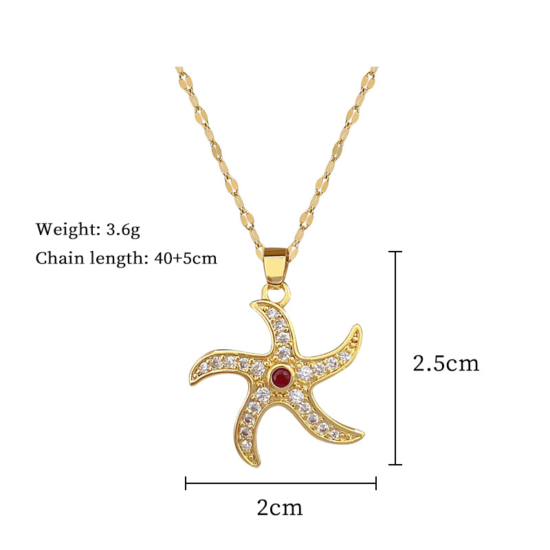 Wholesale Casual Simple Style Starfish Titanium Steel Copper Inlay Zircon Pendant Necklace display picture 3