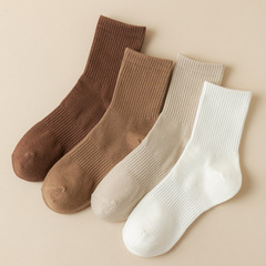 Men's Mid-Calf Cotton Socks, New Double-Needle Design, Autumn/Winter Warmth, Refined Cotton, Business-Friendly, Versatile Solid Color, Men's Long Socks
