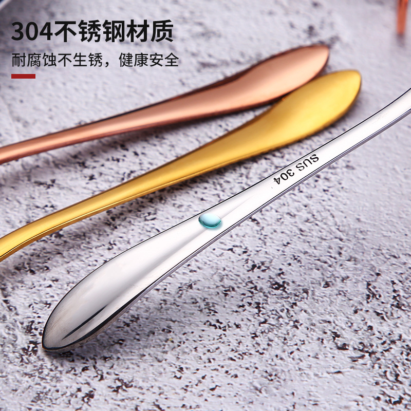 Cuchara de ensalada 304 al por mayor cuchara de tenedor de mango largo de acero inoxidable cuchara de ensalada de fruta doméstica integrada cuchara de pasta estudiante cuchara OK