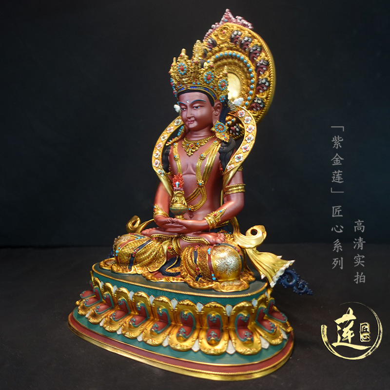 紫金蓮ネパールチベット工芸蔵伝密宗彩絵長寿純銅手作り彫刻|undefined