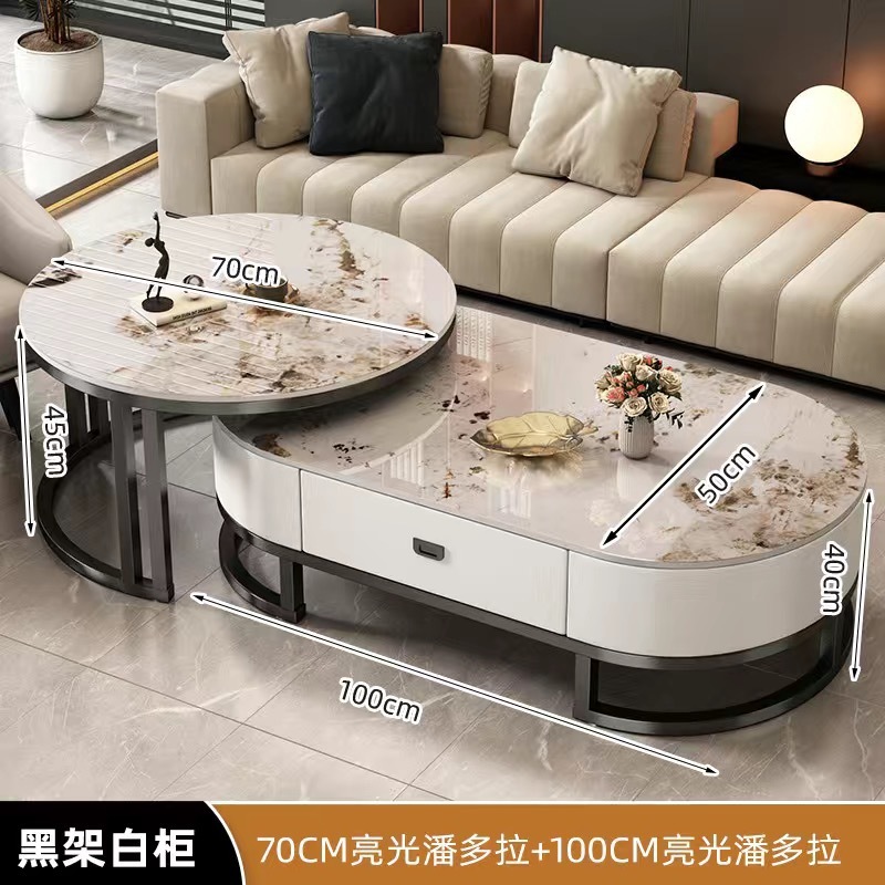 Mesa de centro de pizarra de roca, sala de estar para el hogar, lujo ligero, moderno y simple 2025 nueva mesa de té, mesa de centro de tamaño pequeño de red ovalada