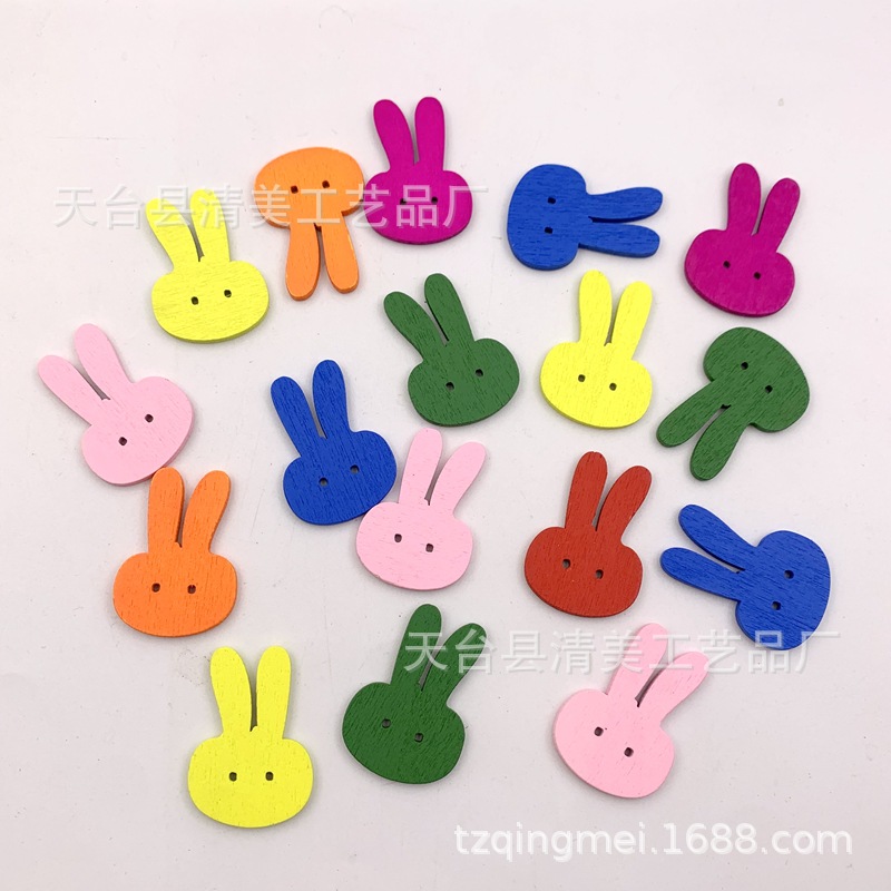 35*25mm color conejo botones de madera dibujos animados botones de dos ojos ropa de bricolaje accesorios de bolsos decoración 50 piezas/paquete