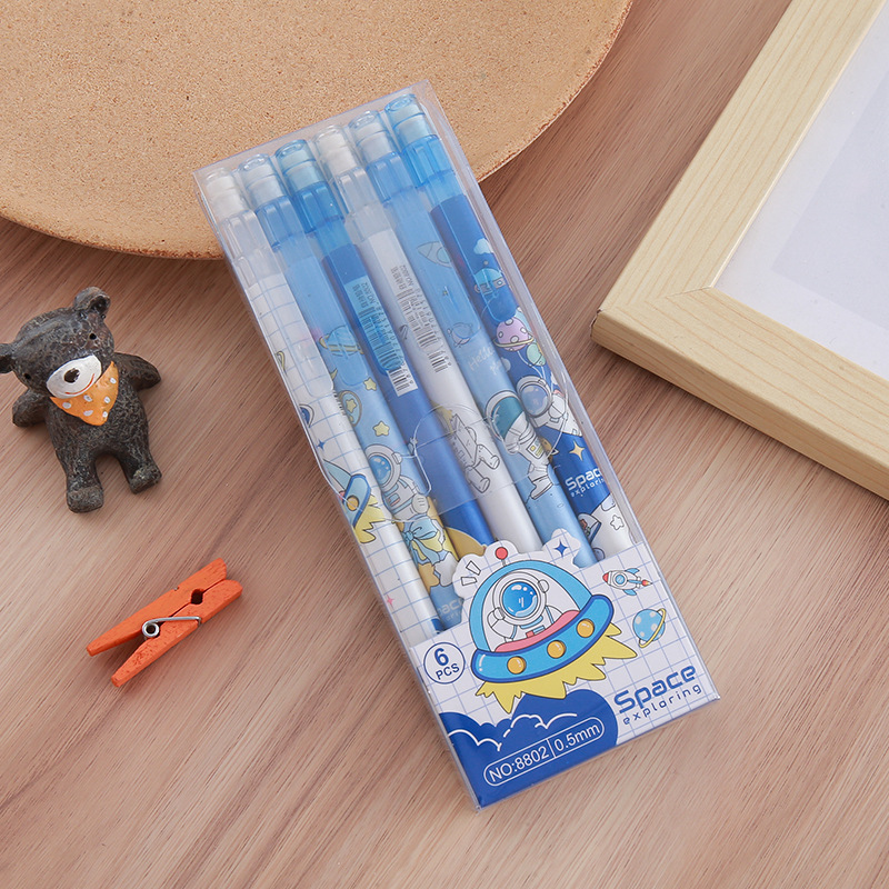 6 lápices de actividad en caja, papelería creativa para estudiantes, lápiz automático HB sin cortar, pincel de dibujo de caligrafía fresco