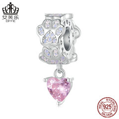 艾芙樂原創純銀s925萌寵爪印diy手鍊串珠心形散珠珠子飾品SCC2577