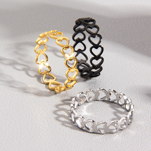  Cross-Border Accessories: Simple All-Over Hollowed-Out Heart Rings for Couples, Wholesale Jewelry Sets