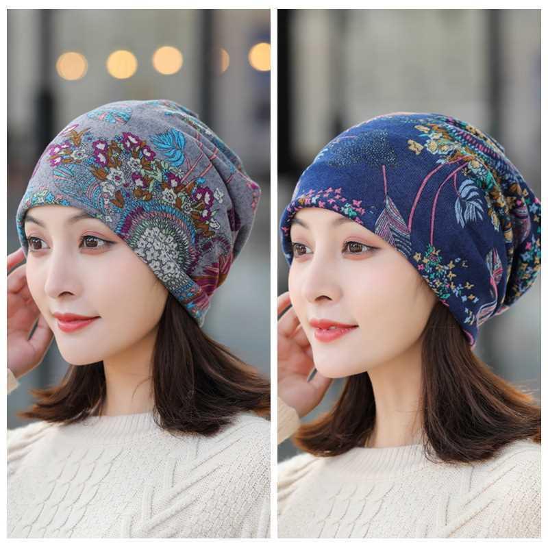 Sombrero calvo de otoño y invierno de doble capa, sombrero de luna, algodón transpirable, sombrero de dormir caliente para la madre