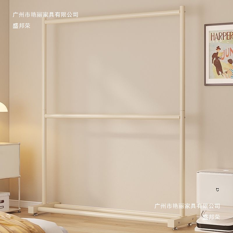 Manufacturer's Double-Layer Wheeled Clothing Display Rack Floor-Standing Vertical Household Clothes Rack Dormitory Bedroom Coat Rack Storage Rack