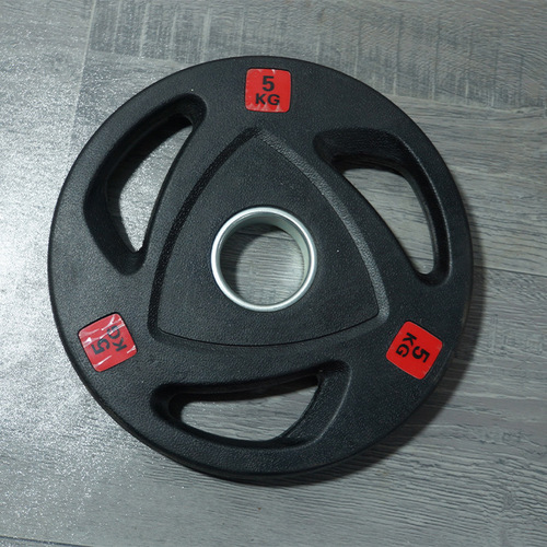 Manufacturer wholesale weightlifting three-hole flying bell plate commercial gym barbell film coated cast iron barbell film