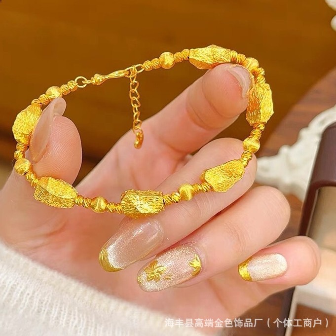 New Sand Gold Ancient Brushed Meteorite Cat's Eye Bracelet with Lucky Square Beads as a Gift for Your Girlfriend