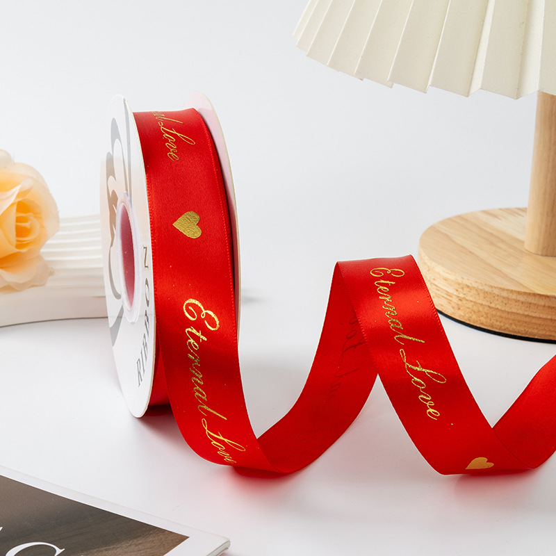 2.5cm Día de San Valentín Amor eterno Oro en caliente Letras Impresión Cinta Diy Pastel para hornear Caja de regalo Cinta Cinta