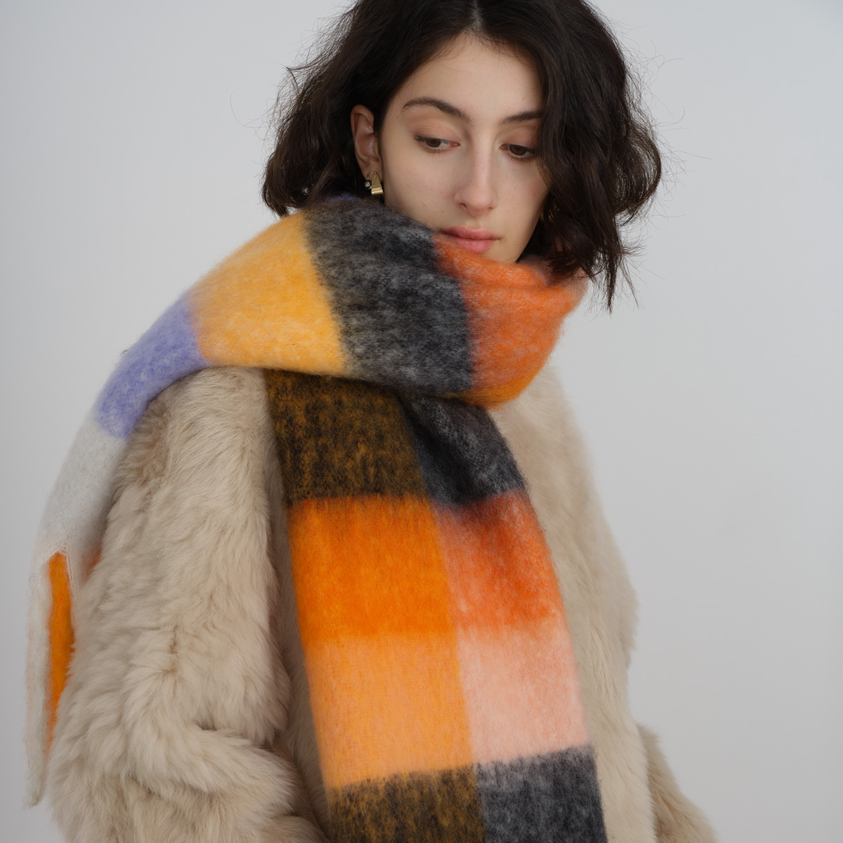 Vintage designer scarf Classic Maillard imitation wool check scarf for women winter soft warm add neck_voghion.com