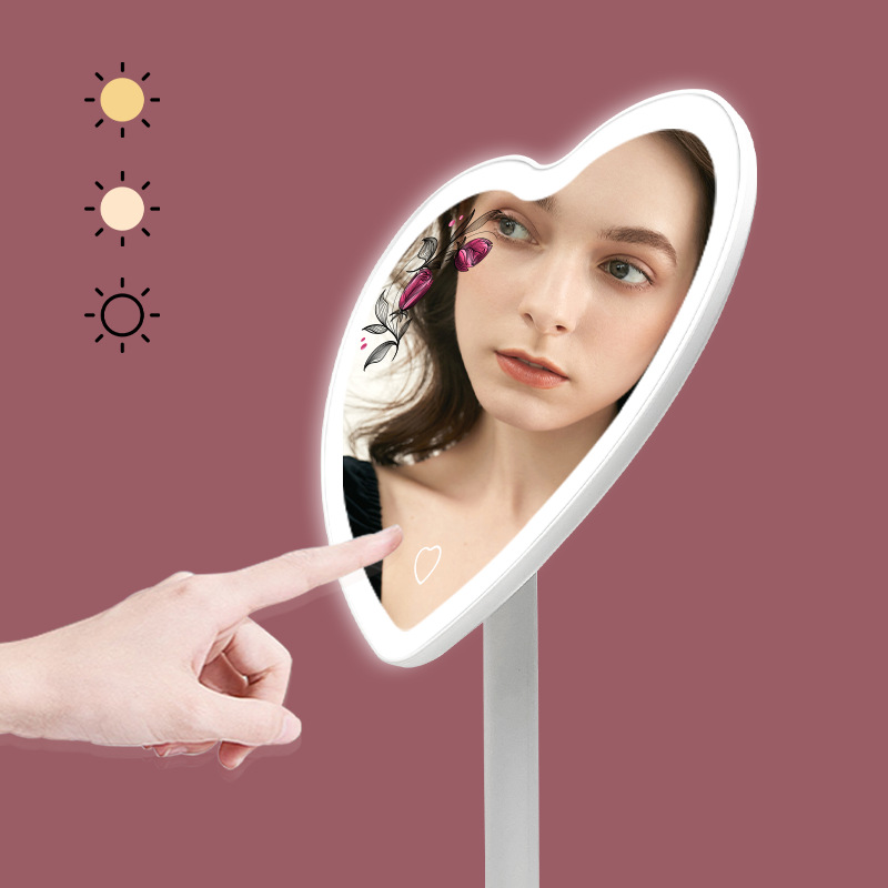 Venta directa de fábrica espejo de maquillaje led en forma de corazón espejo de tocador de escritorio con espejo de maquillaje de belleza ligero espejo de maquillaje de escritorio al por mayor transfronterizo