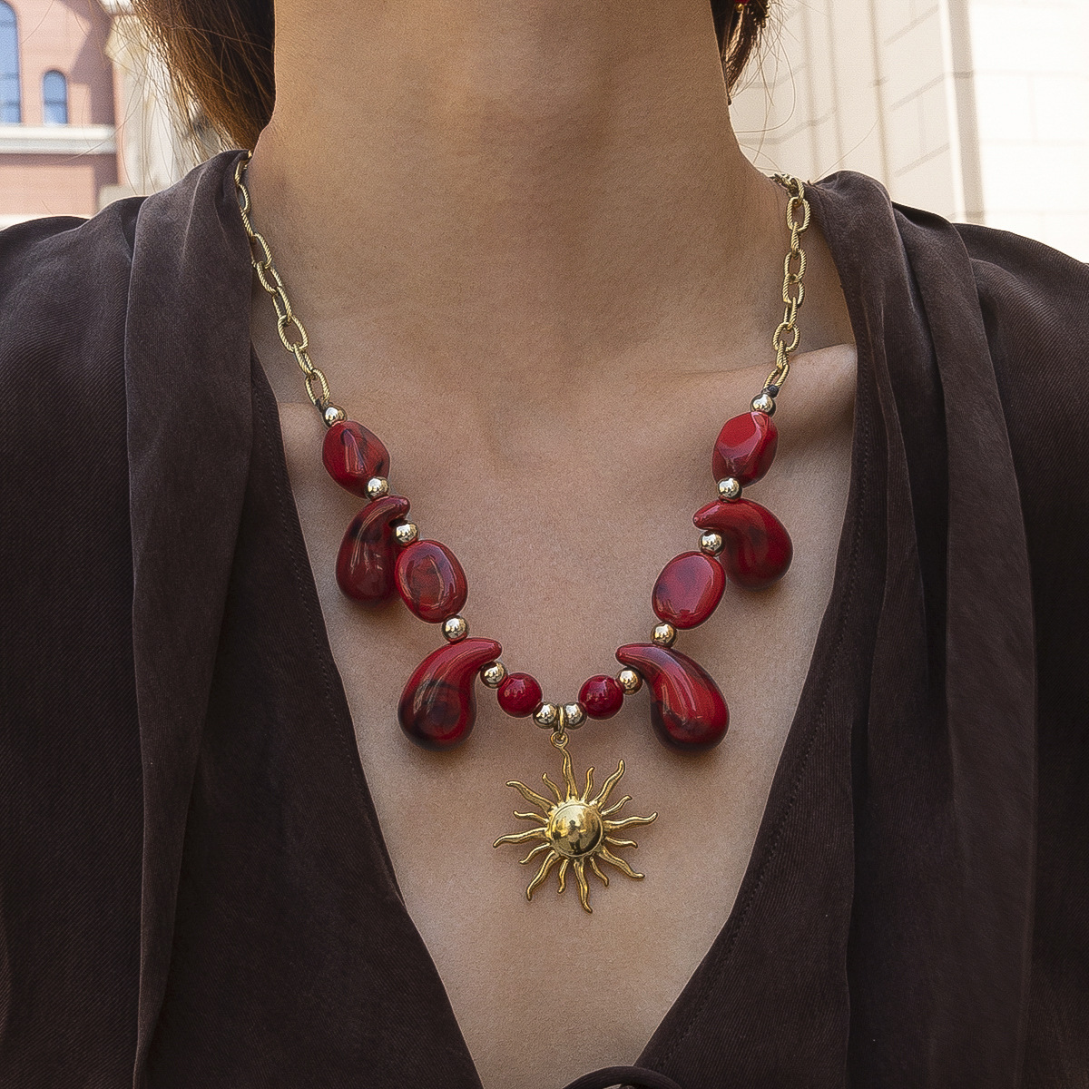 Collar de acero inoxidable para mujeres acrílico no decolor collar de sol ligero de lujo nicho collar de clavícula