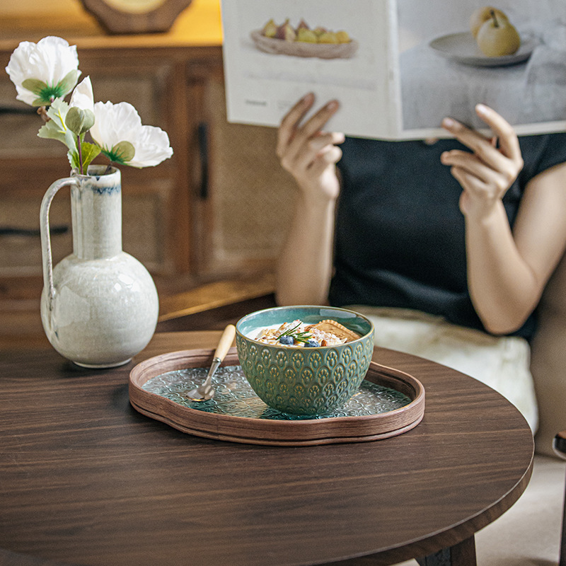 Tazón de arroz con patrón de pájaro de 5 pulgadas en relieve, cuenco de cerámica, horno retro de alto valor, conjunto de tazón de arroz más grande, exportación transfronteriza