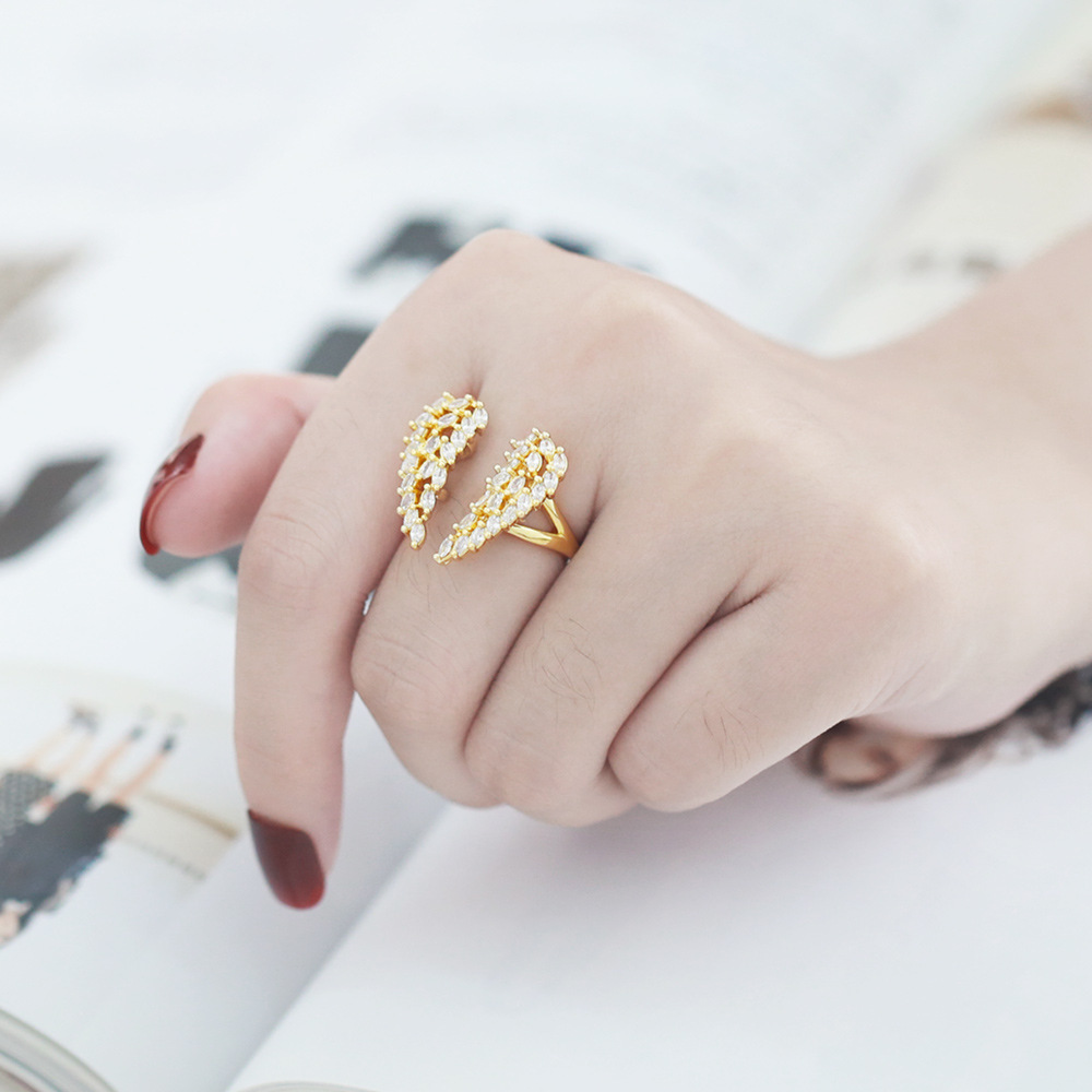 Fashion Wings Copper Open Ring Plating Zircon Copper Rings