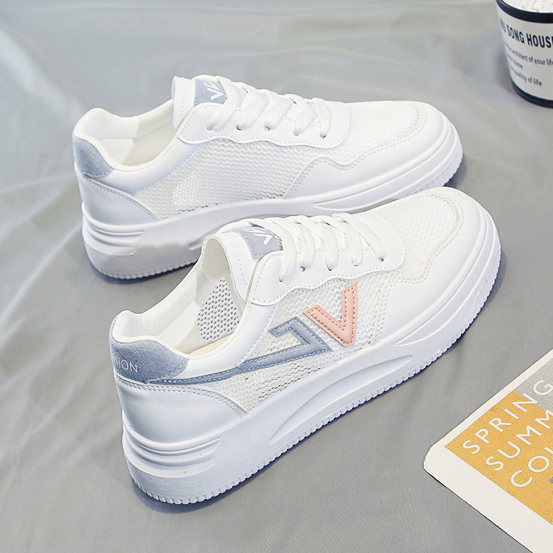 Women's White Sneakers 2024 New Summer Versatile Trendy Thick-Soled Casual Breathable Popular Mesh Thick-Soled Sneakers