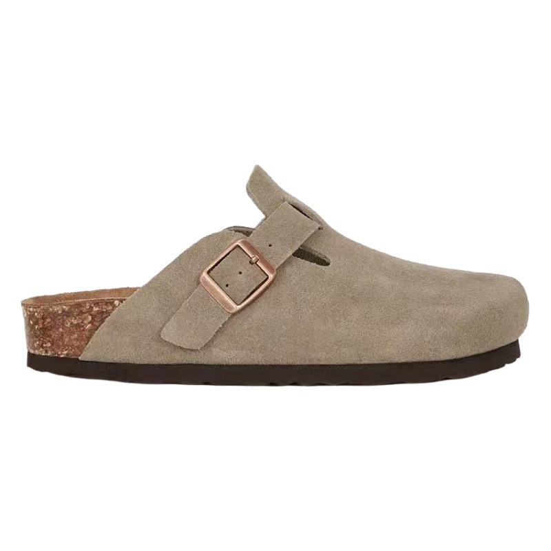 Mismo estilo~ Nuevas pantuflas de otoño con punta redonda, de cuero genuino, con hebilla y correa, estilo Birkenstock, de suela gruesa, informales, para mujer
