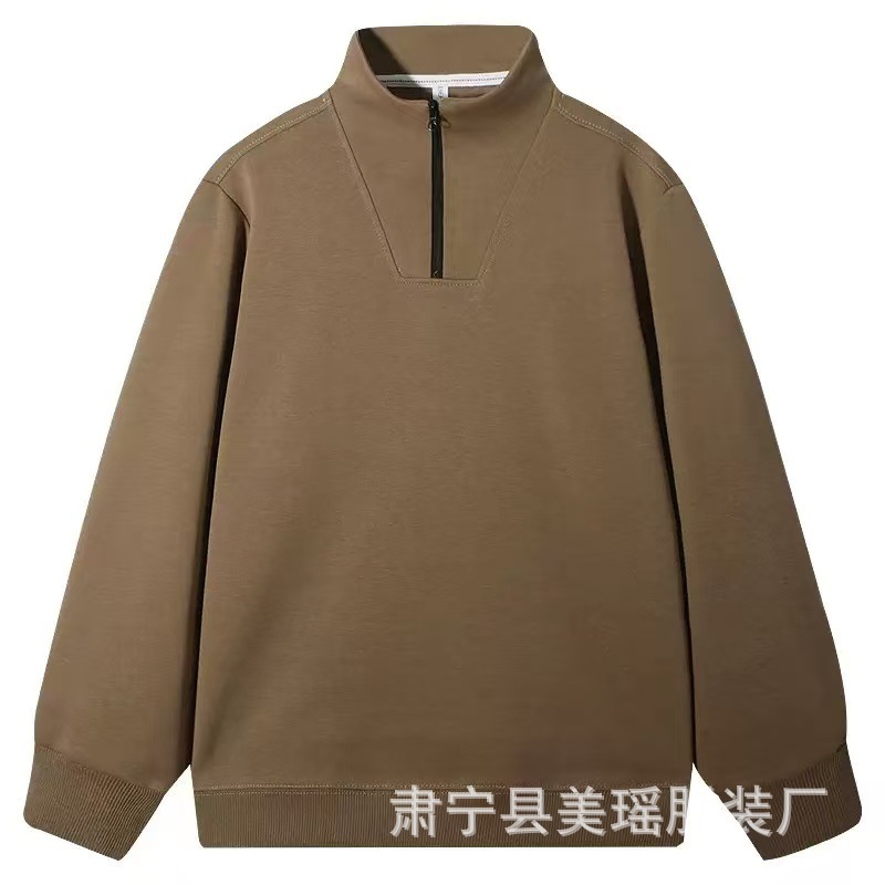 半拉链立领卫衣男春秋冬季美式复古加绒半拉链男士纯色休闲外套男|undefined