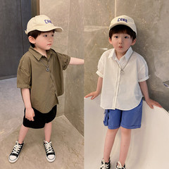短袖襯衫童裝22夏款男童韓版寬鬆短袖上衣中大童潮范開衫一件代發