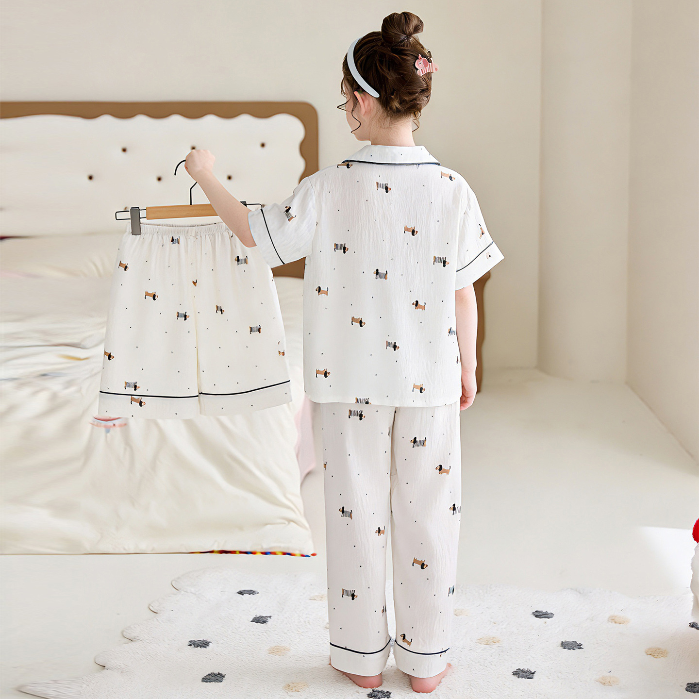 Pijamas para niños niñas de verano delgada ropa de bebé 2026 nuevo conjunto de hielo de seda de tres piezas