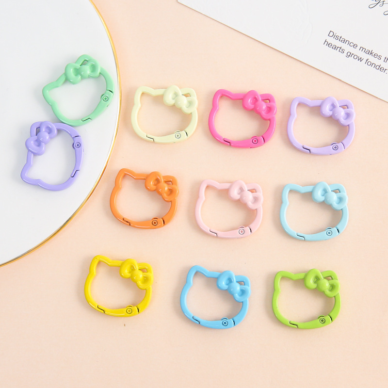 New Dopamine Zinc Alloy Bow Kt Cat Spring Buckle Key Chain Connection Buckle DIY Handmade Jewelry Accessories