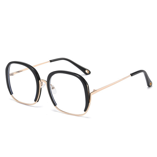 68040 Metal Half-Circle Rimless Glasses Frame  New Simple and Stylish Unisex Blue Light Blocking Flat-Sided Glasses