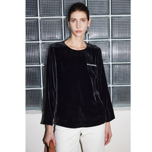 真丝丝绒长袖上衣女2025秋冬新款圆领纯色套头通勤百搭桑蚕丝小衫