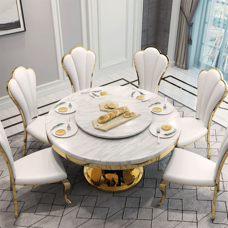 Nordic Light Luxury Marble Dining Table and Chair Combination Set Modern Simple Round Table Dining Table and Chairs Model Room Dining Table Hotel