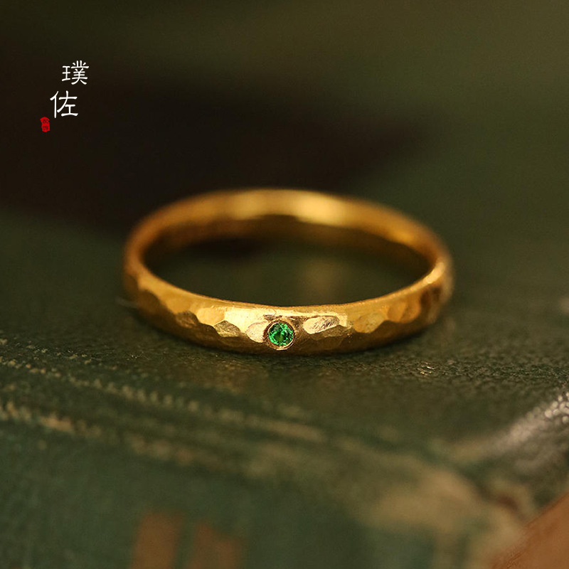 新款久不掉色文藝手工錘紋戒指素圈泥鰍背訂婚對戒男女