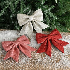 国境を越えた新製品クリスマス赤白色金色ピンクのスパンコール真珠綿蝶ネクタイクリスマスツリー装飾配置