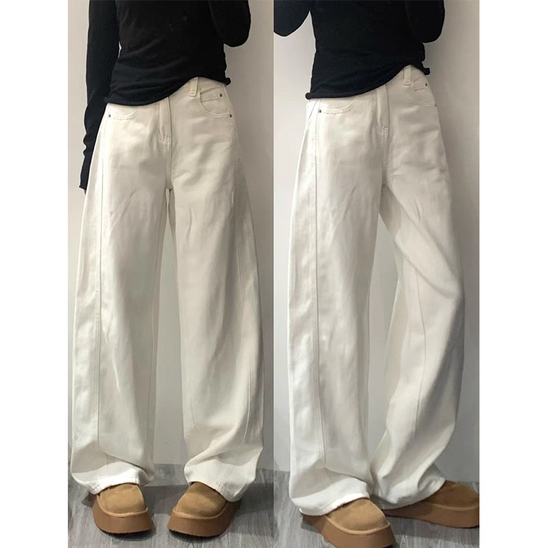 女性用ホワイトパンツ 2025 新しいシミターパンツプラスサイズファット mm スリムバナナ鎌パンツワイドレッグジーンズ|undefined