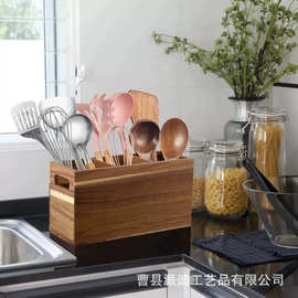 木质收纳盒家用厨房餐具分格整理收纳盒办公居家多用途实木储物盒