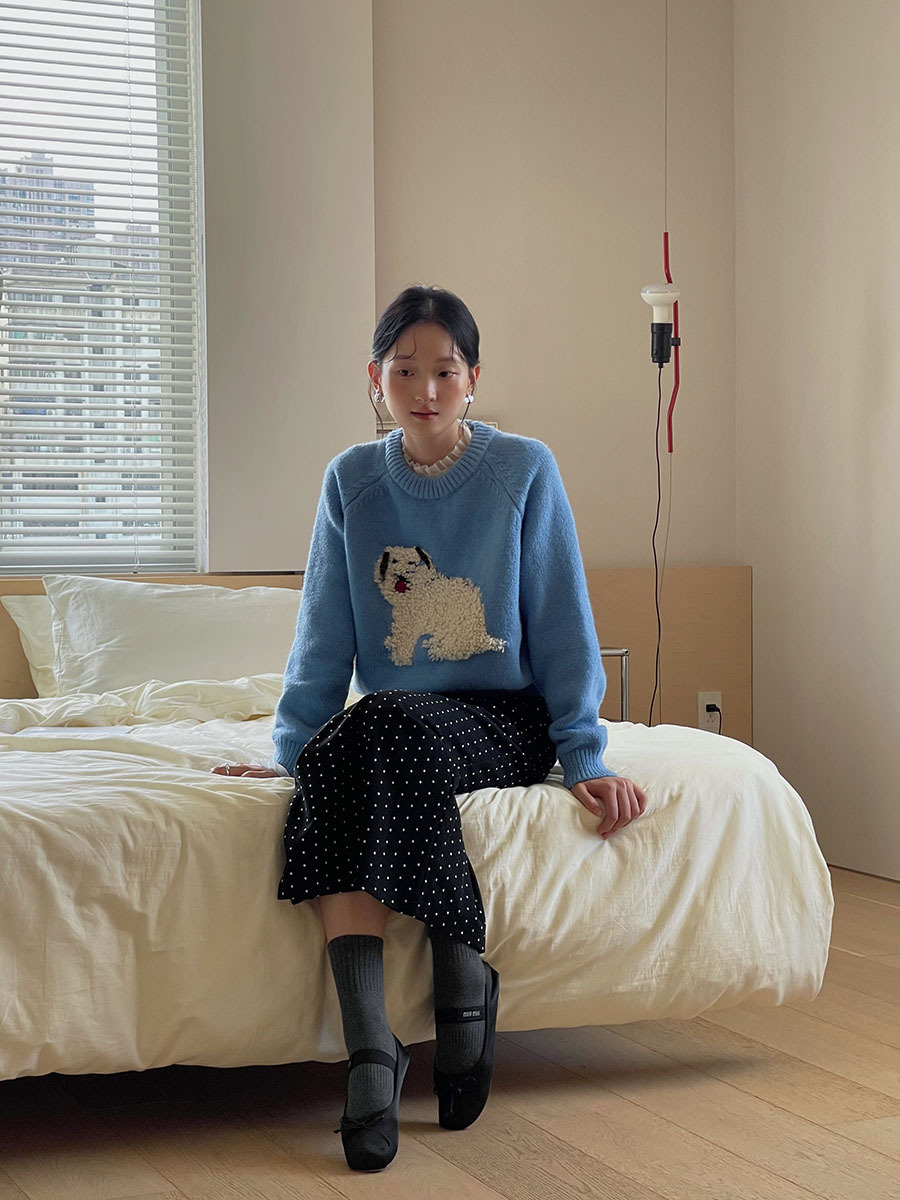 【ENFPぬいぐるみ犬】歌明韓国風立体リボンセーター冬ニットトップス女性用J281B