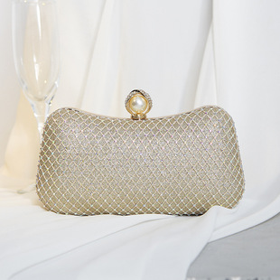 Cross-Border 2025 New Dinner Bag European and American Retro Mesh Diamond Colored Diamond Banquet Clutch Bag Crossbody Bag Bridal Wedding Bag
