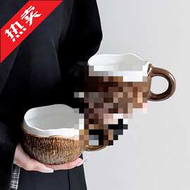 ins椰子陶瓷奶白椰肉拿铁咖啡杯马克杯小众早餐家用杯子水杯批发