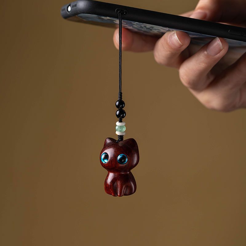Cat car keychain pendant cute sandalwood mobile phone chain men and women pendant ornaments