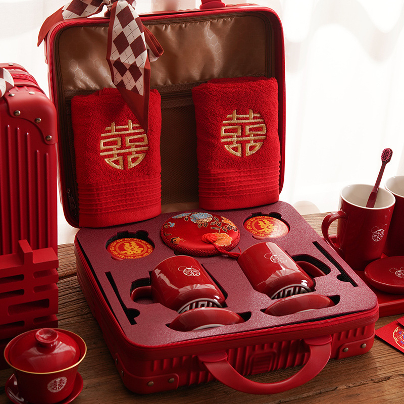 Suministros de boda de la mujer, maleta de bodas, taza de lavado de la boca, conjunto de artículos de dote de la novia