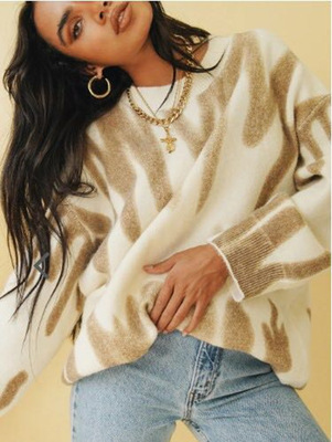 Transfronteriza suéter impreso ropa de mujer Primavera y otoño 2023 nuevo jersey estilo coreano Suelta todo fósforo ropa de abrigo suéter abrigo image 9