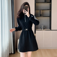 实拍2025新款韩版小个子长袖收腰卫衣裙连衣裙字裙收腰短裙秋冬